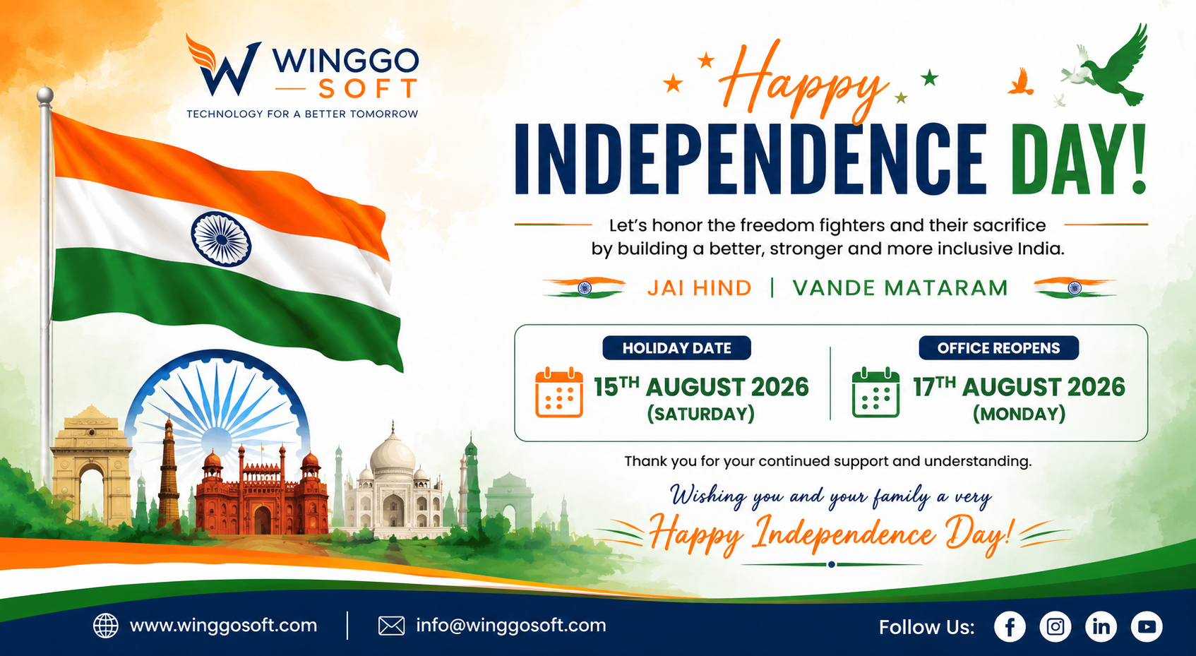 🇮🇳✨ INDEPENDENCE DAY HOLIDAY NOTICE ✨🇮🇳