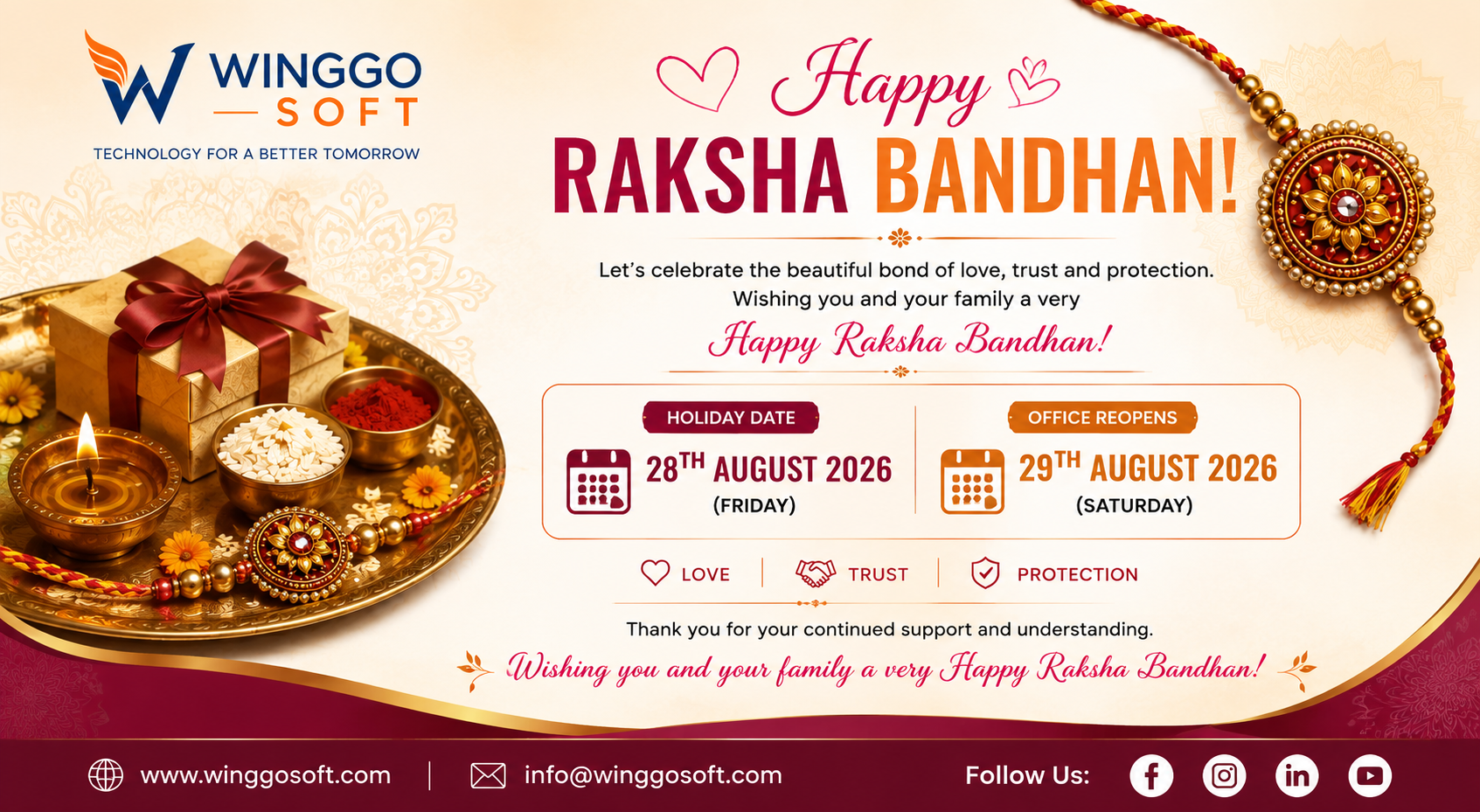 🪢 RAKSHA BANDHAN HOLIDAY NOTICE 🪢